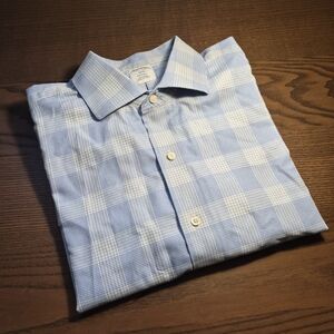 Brooks Brothers Men's Light Blue Check Dress Shirt - Classic Collared Button-Up